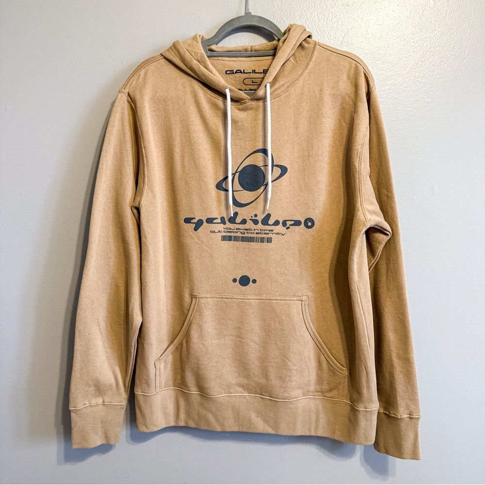 Galileo Earth Planet Graphic Hoodie Tan Pullover Streetwear Mens Large